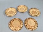Japanese Bamboo Drink Coaster Saucer 5pc Set Vtg Chataku Round UR477