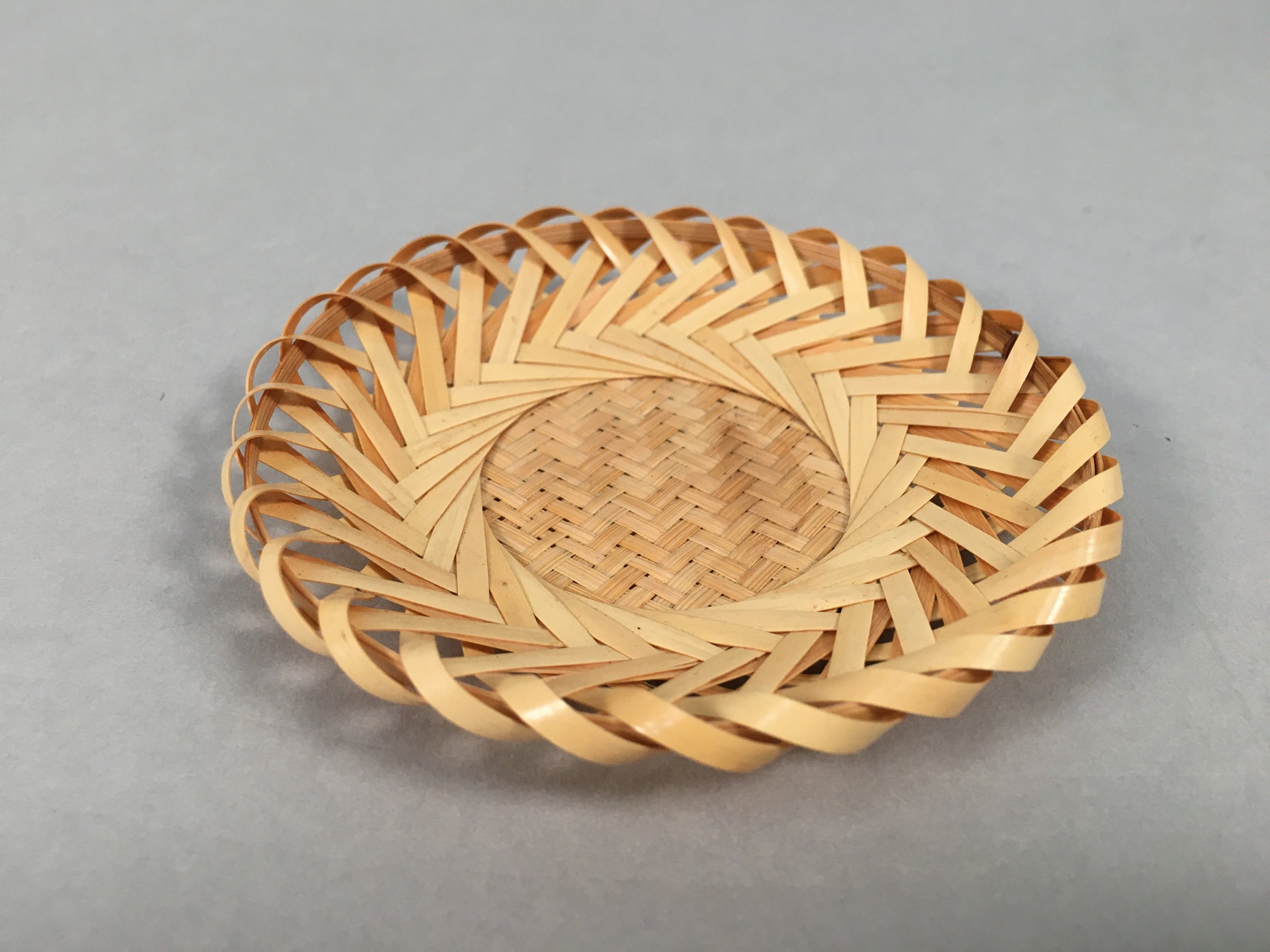 Japanese Bamboo Drink Coaster Saucer 5pc Set Vtg Chataku Round UR477