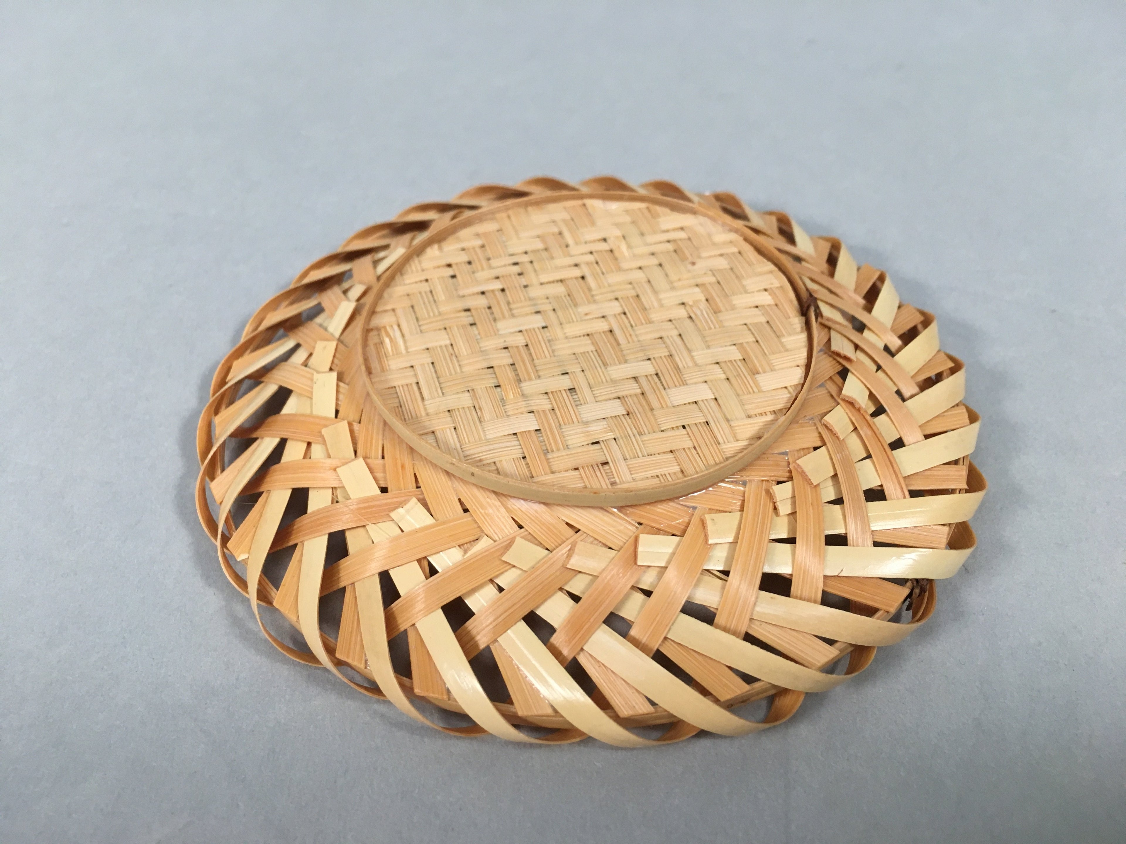 Japanese Bamboo Drink Coaster Saucer 5pc Set Vtg Chataku Round UR477
