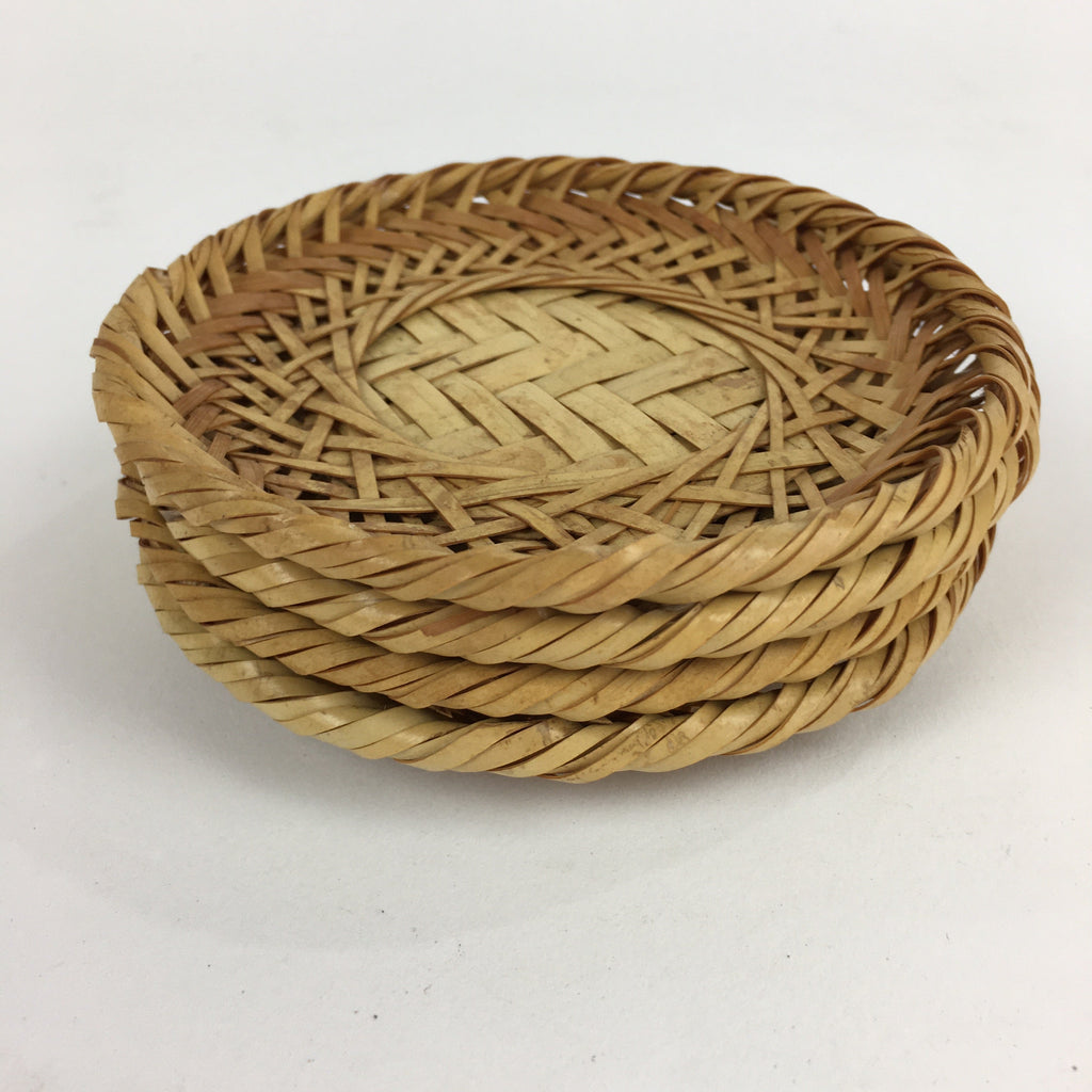Japanese Bamboo Drink Saucer 4pc Set Vtg Chataku Coaster Brown UR723