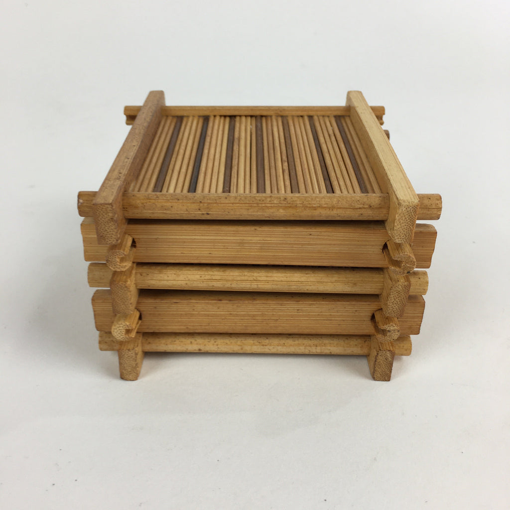 Japanese Bamboo Drink Saucer 5pc Set Vtg Chataku Coaster Brown UR722