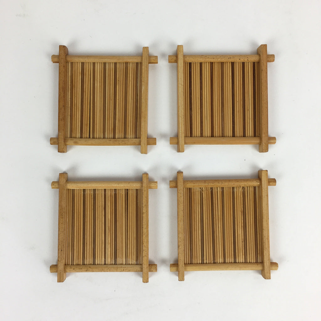 Japanese Bamboo Drink Saucer 5pc Set Vtg Chataku Coaster Brown UR722