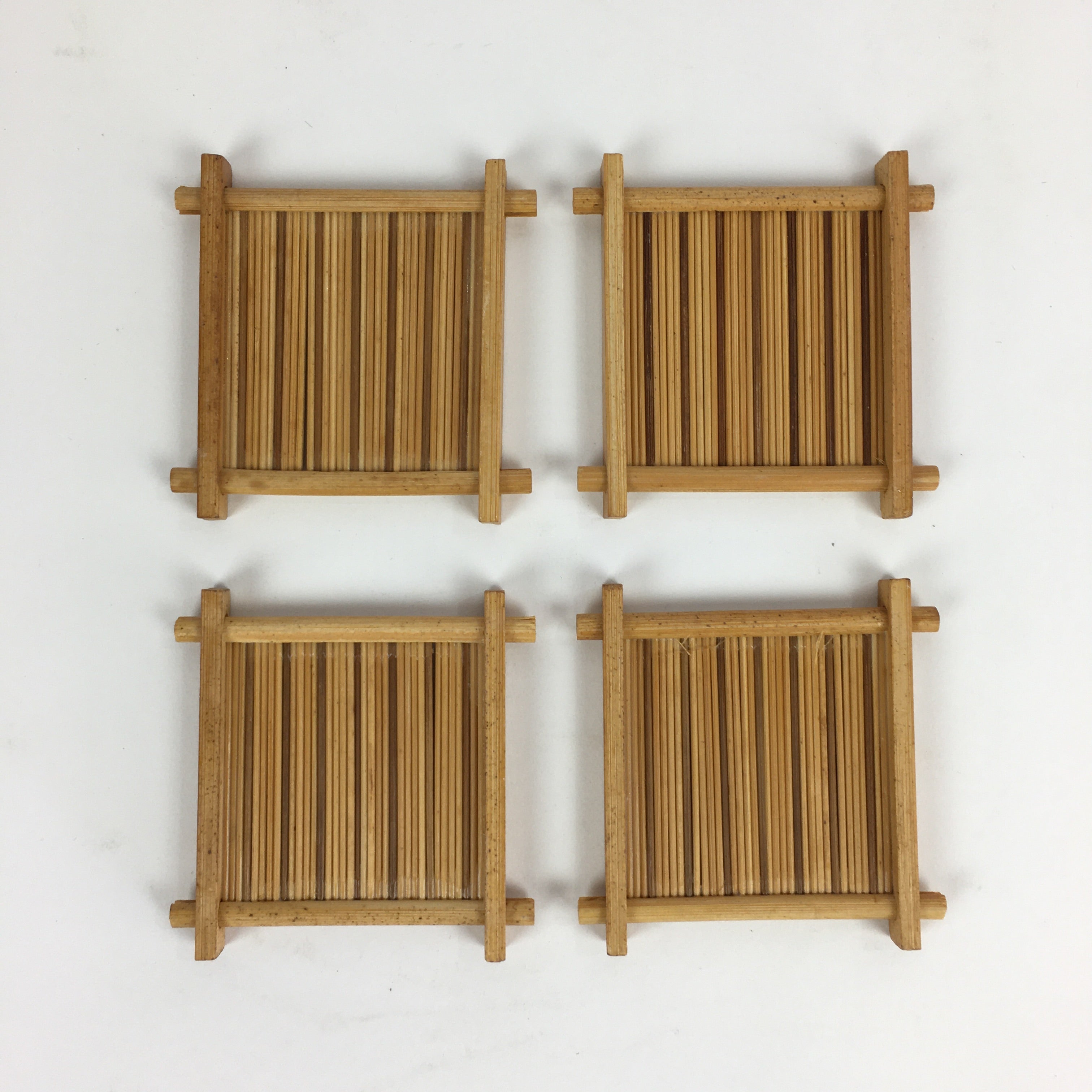 Japanese Bamboo Drink Saucer 5pc Set Vtg Chataku Coaster Brown UR722