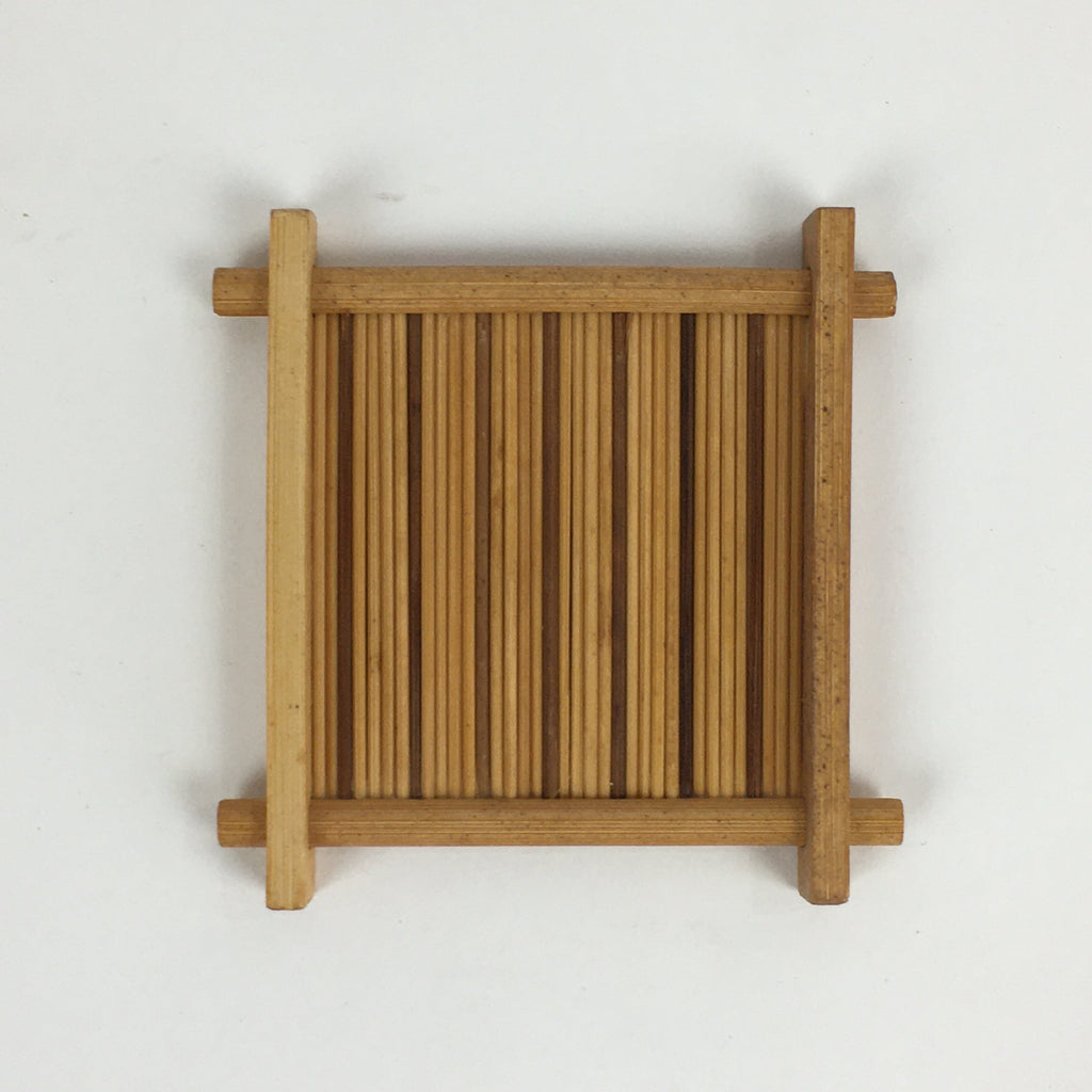 Japanese Bamboo Drink Saucer 5pc Set Vtg Chataku Coaster Brown UR722