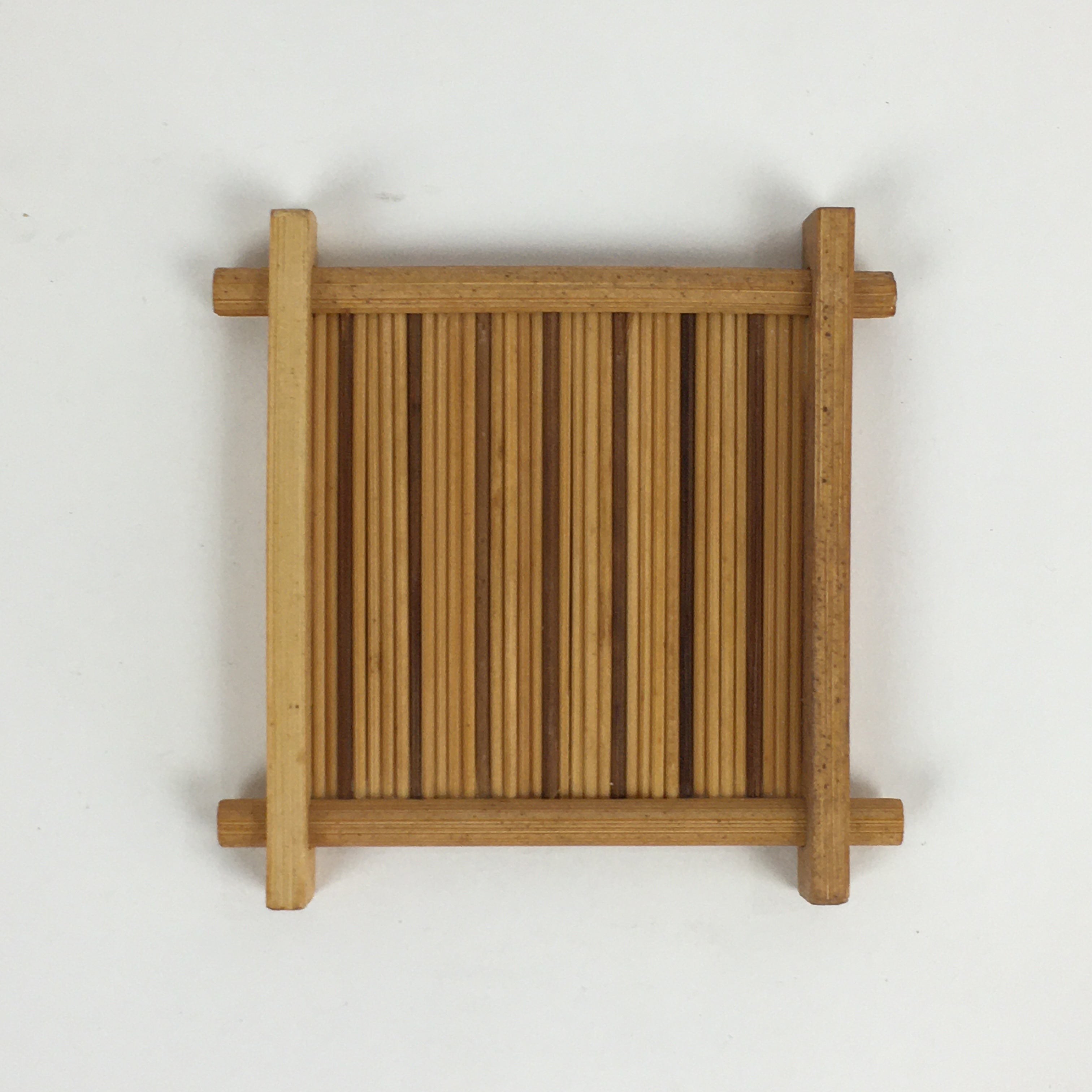 Japanese Bamboo Drink Saucer 5pc Set Vtg Chataku Coaster Brown UR722