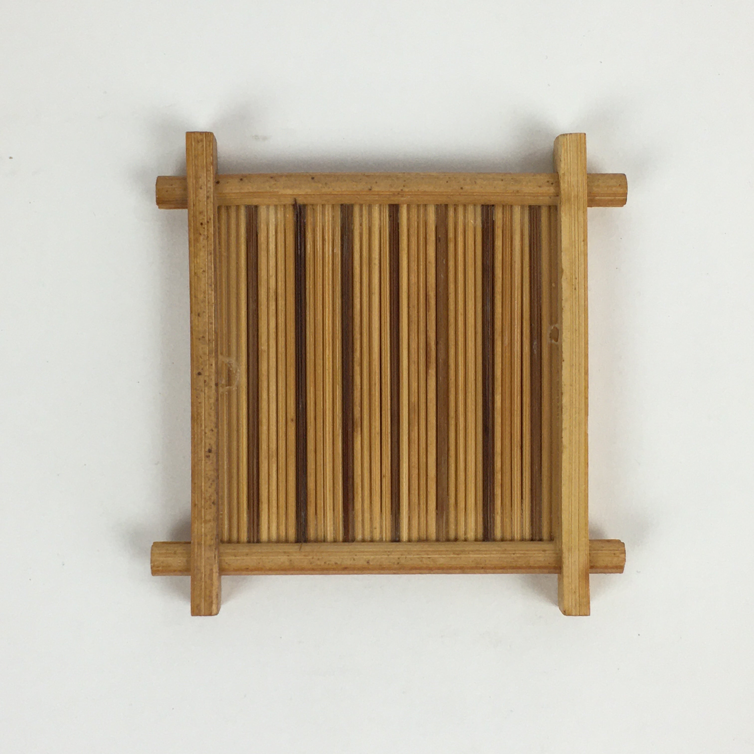 Japanese Bamboo Drink Saucer 5pc Set Vtg Chataku Coaster Brown UR722