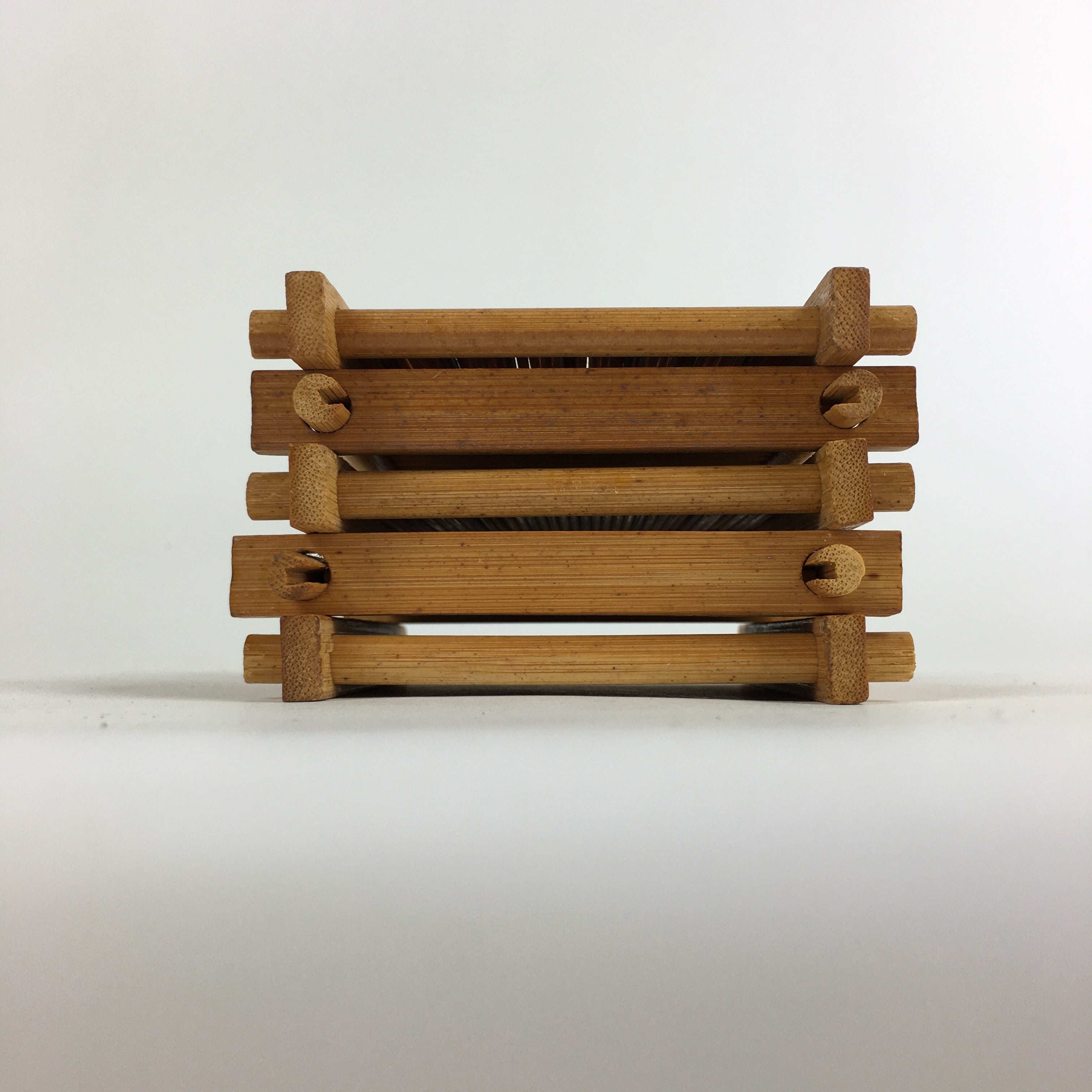 Japanese Bamboo Drink Saucer 5pc Set Vtg Chataku Coaster Brown UR722