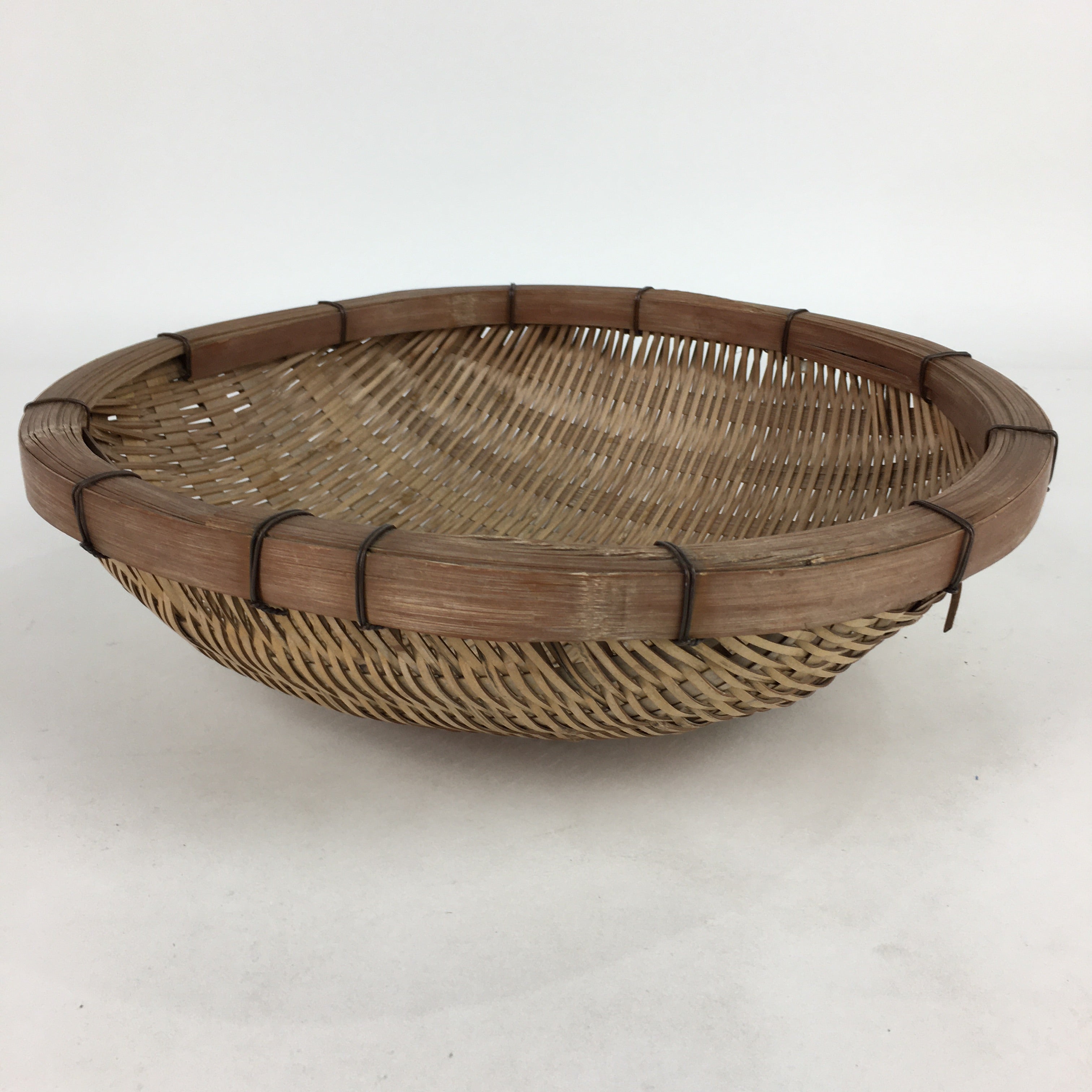 Japanese Bamboo Drying Basket Vtg Natural Kago Zaru 31.4 cm Wide B191