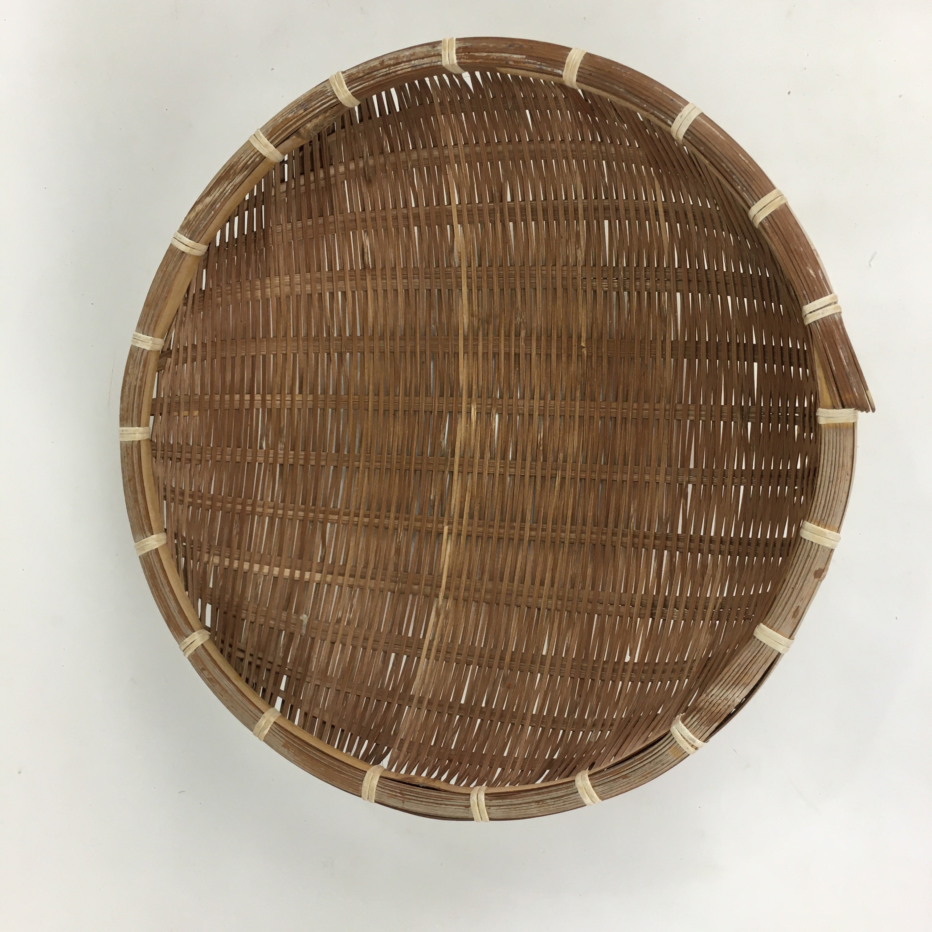 Japanese Bamboo Drying Basket Vtg Natural Kago Zaru 35.5 cm Wide B184