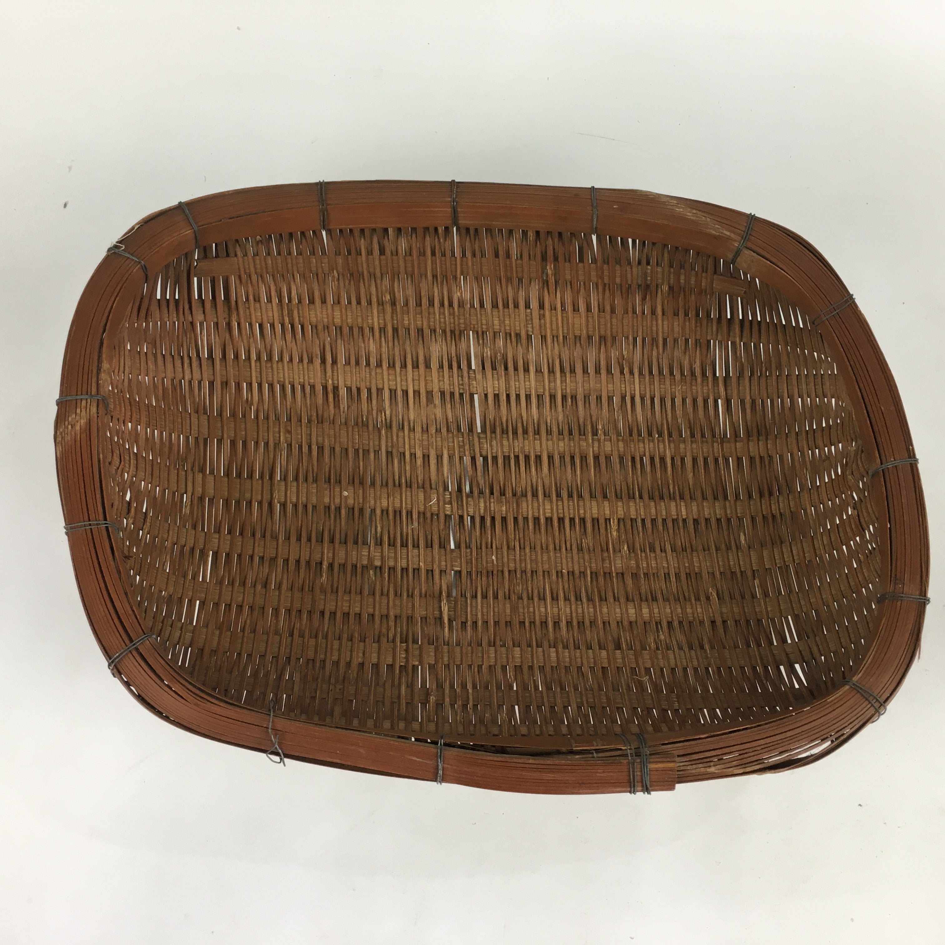 Japanese Bamboo Drying Basket Vtg Natural Kago Zaru 38.5 cm Wide B183