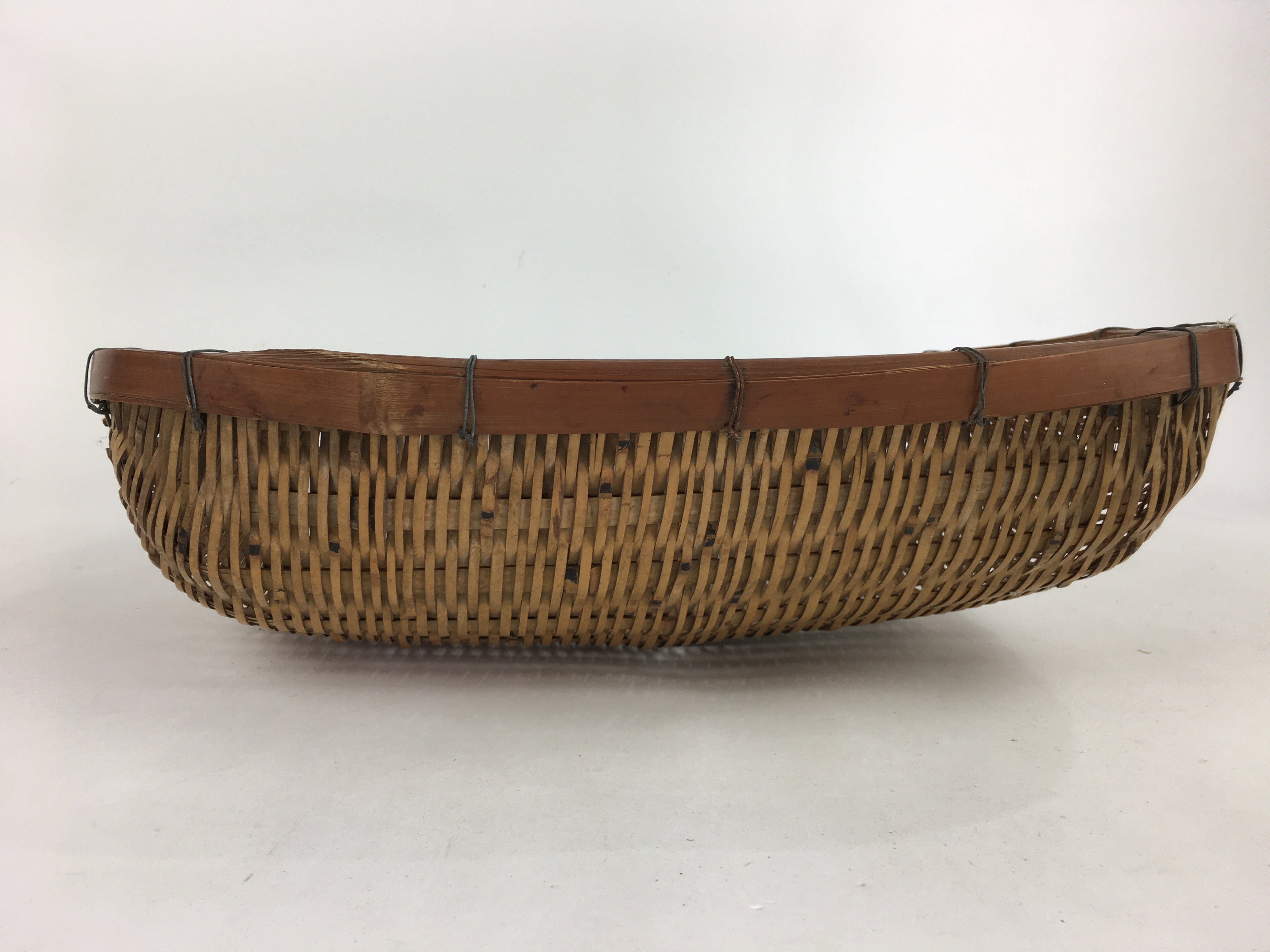 Japanese Bamboo Drying Basket Vtg Natural Kago Zaru 38.5 cm Wide B183