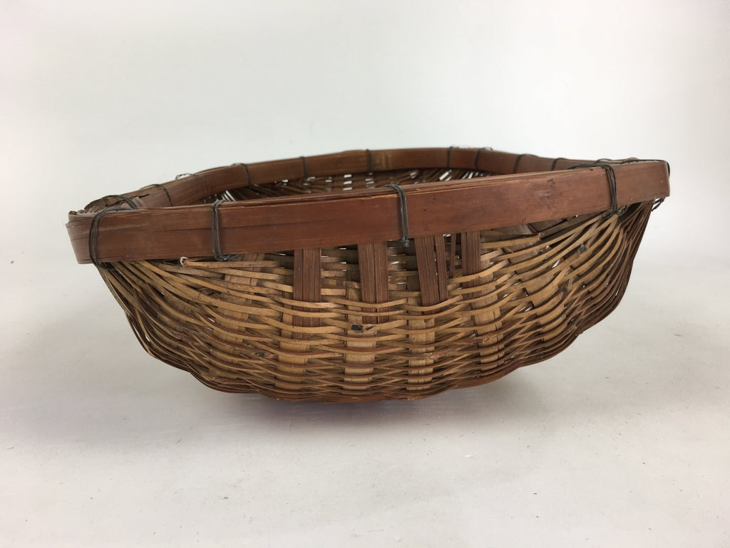 Japanese Bamboo Drying Basket Vtg Natural Kago Zaru 38.5 cm Wide B183