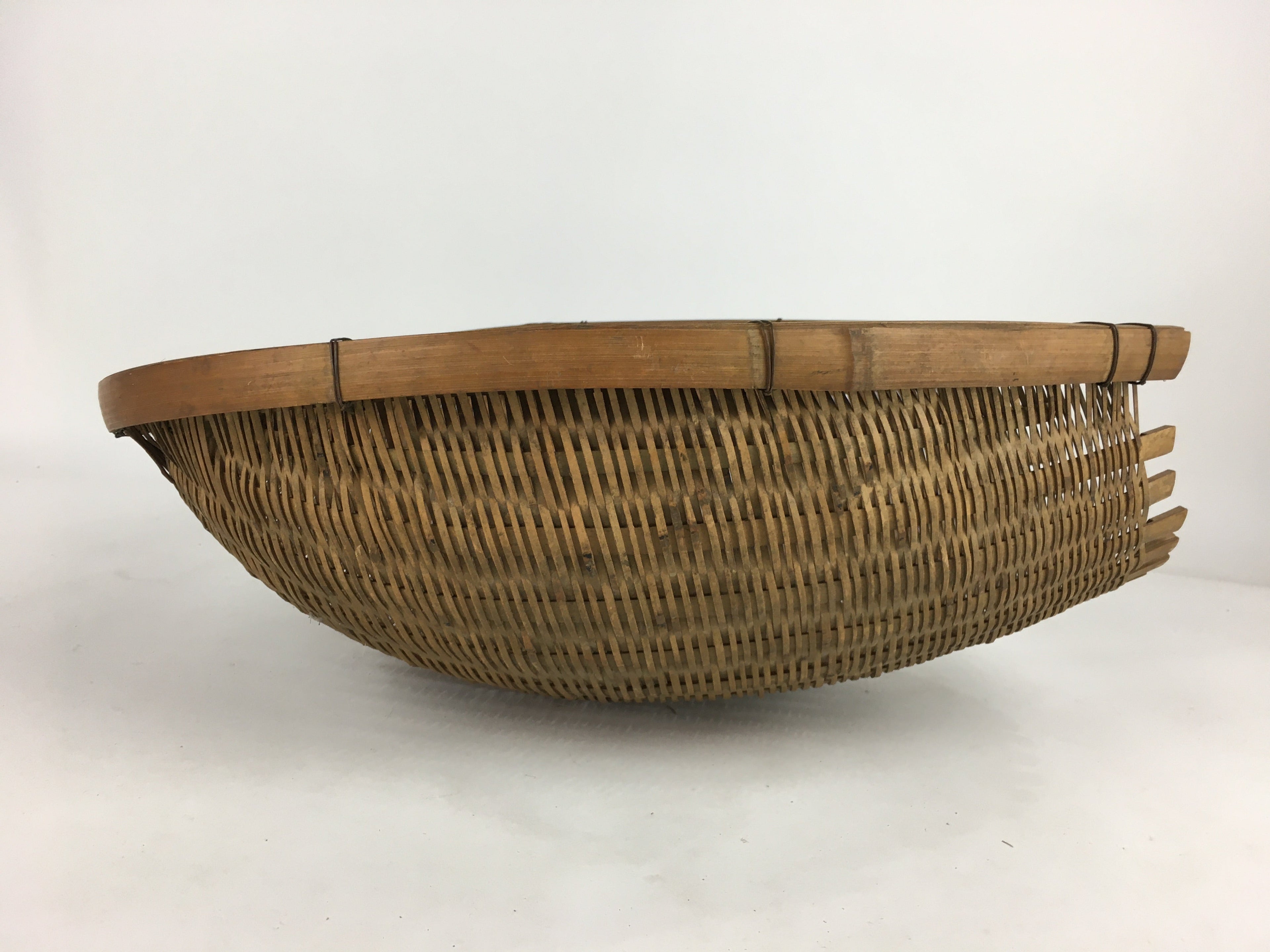 Japanese Bamboo Drying Basket Vtg Natural Kago Zaru 46.5 cm Long B187