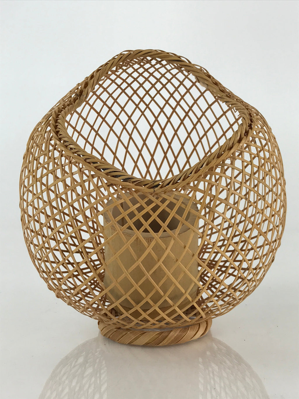Japanese Bamboo Flower Vase and Basket Vtg Kabin Ikebana Arrangement PX627