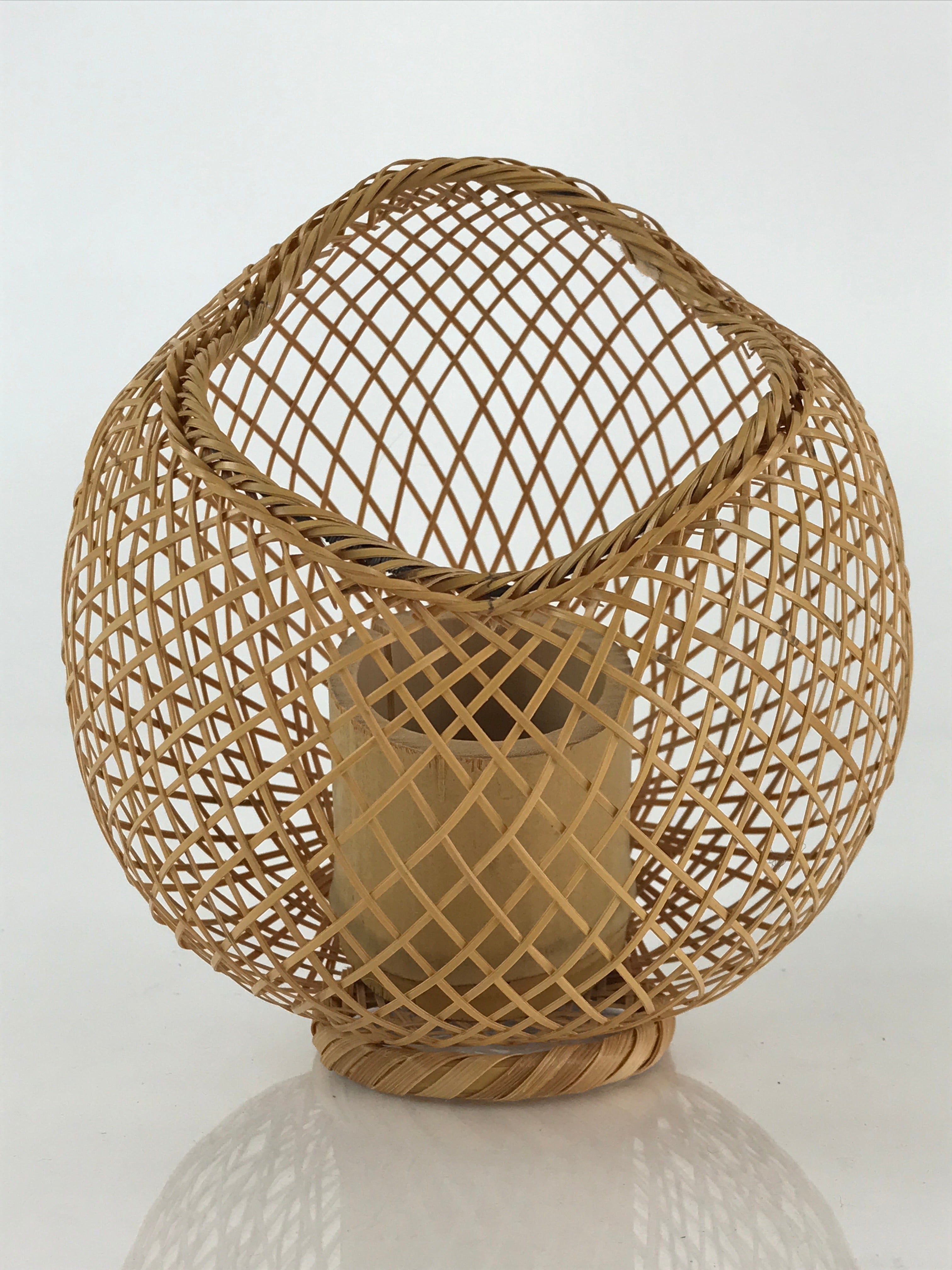 Japanese Bamboo Flower Vase and Basket Vtg Kabin Ikebana Arrangement PX627
