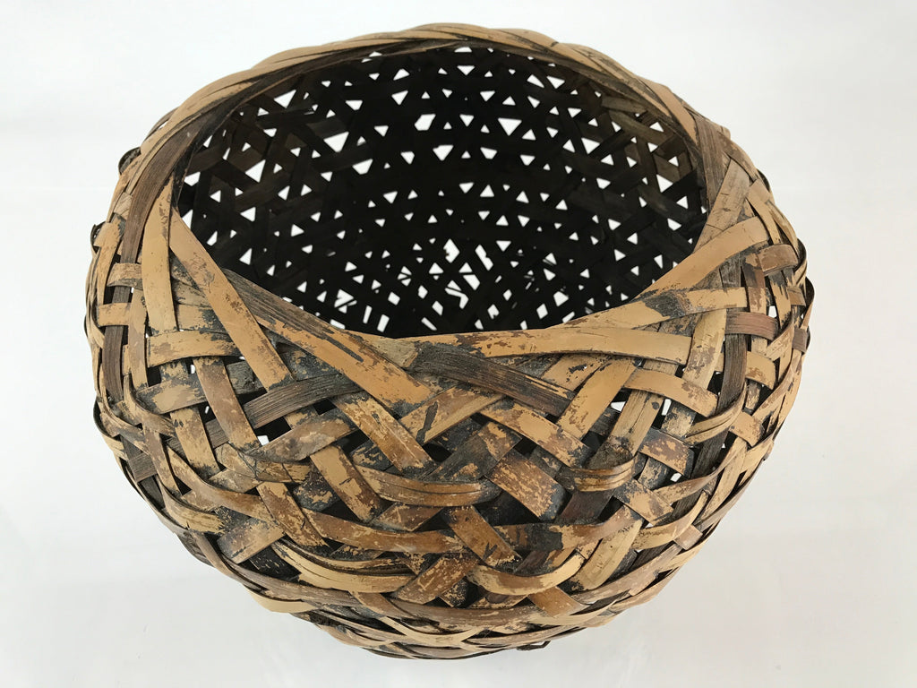 Japanese Bamboo Ikebana Basket Flower Arrangement Vtg Brown Kado Kago B213