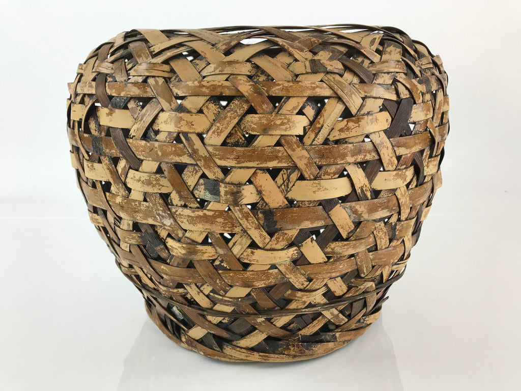 Japanese Bamboo Ikebana Basket Flower Arrangement Vtg Brown Kado Kago B213