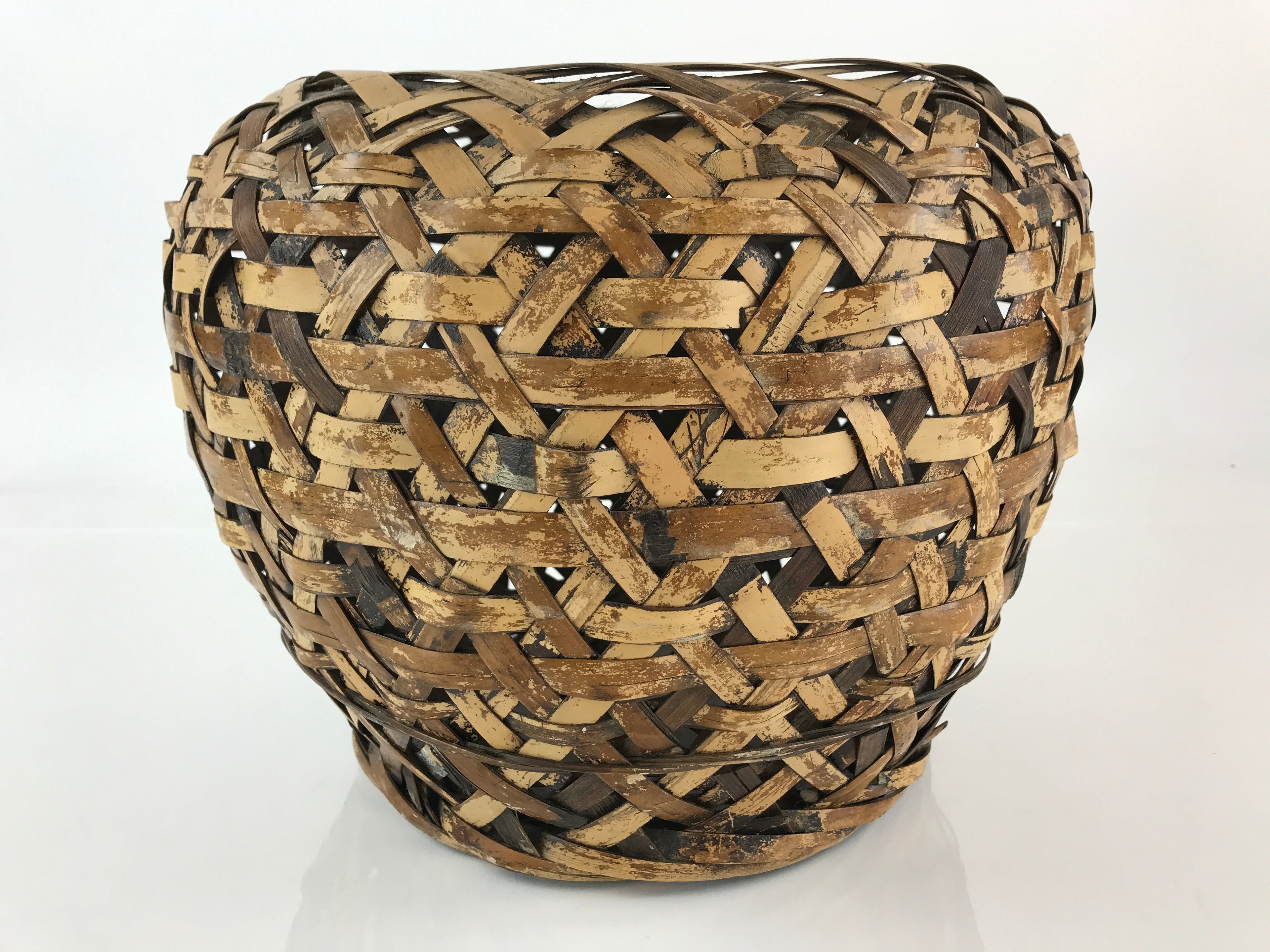 Japanese Bamboo Ikebana Basket Flower Arrangement Vtg Brown Kado Kago B213