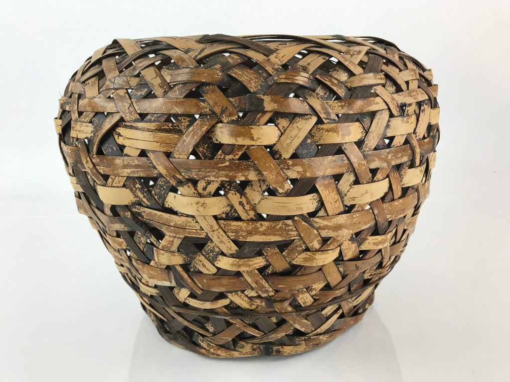 Japanese Bamboo Ikebana Basket Flower Arrangement Vtg Brown Kado Kago B213