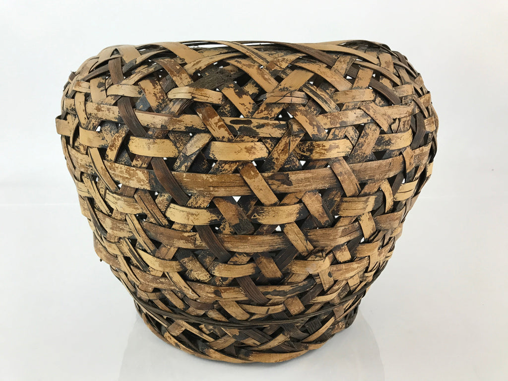 Japanese Bamboo Ikebana Basket Flower Arrangement Vtg Brown Kado Kago B213