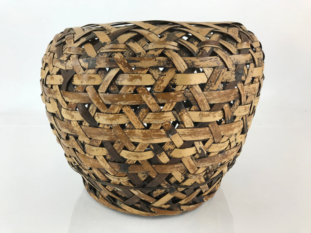 Japanese Bamboo Ikebana Basket Flower Arrangement Vtg Brown Kado Kago B213