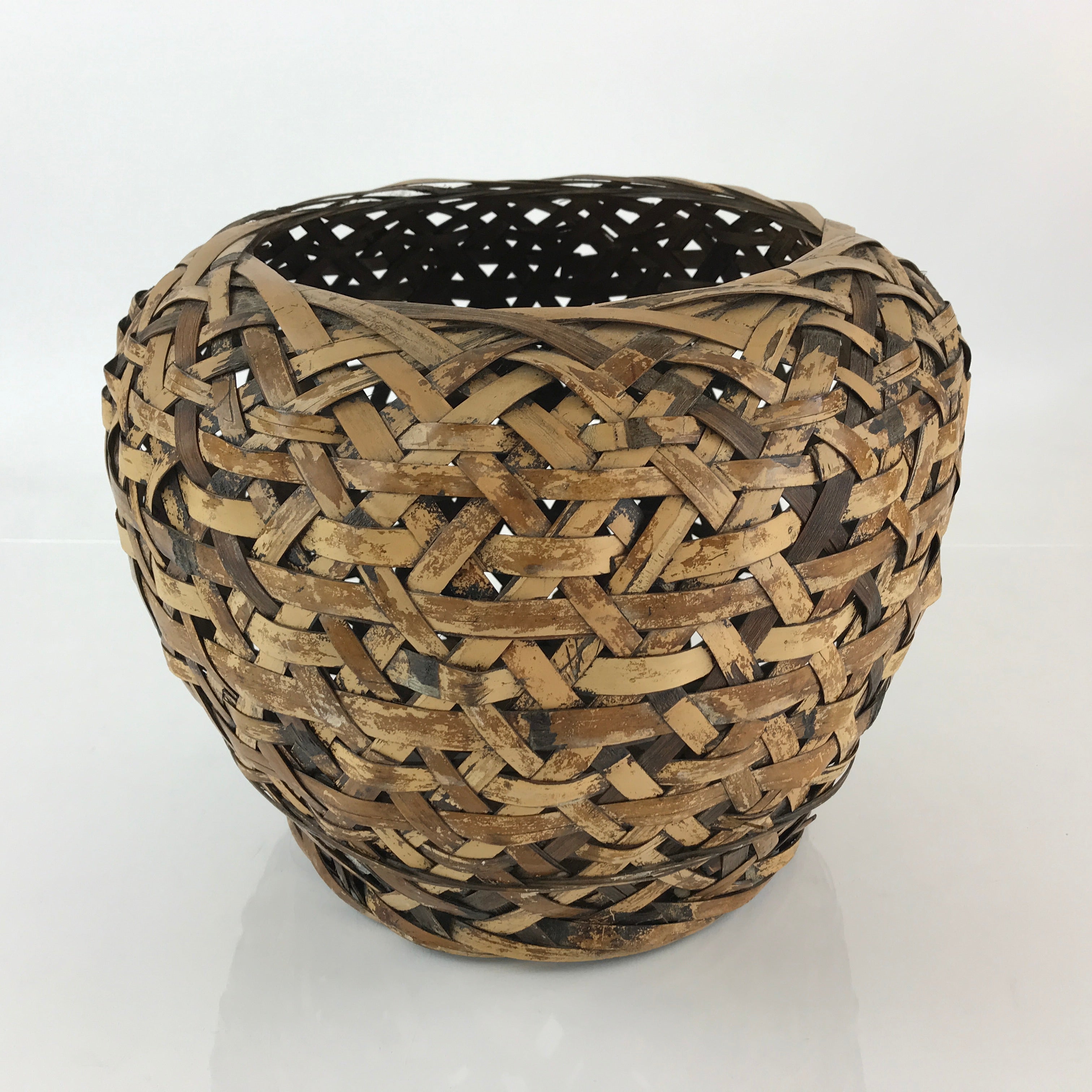 Japanese Bamboo Ikebana Basket Flower Arrangement Vtg Brown Kado Kago B213