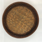 Japanese Bamboo Lacquer Tray Vtg Handwoven Rantai Round Obon Brown UR812