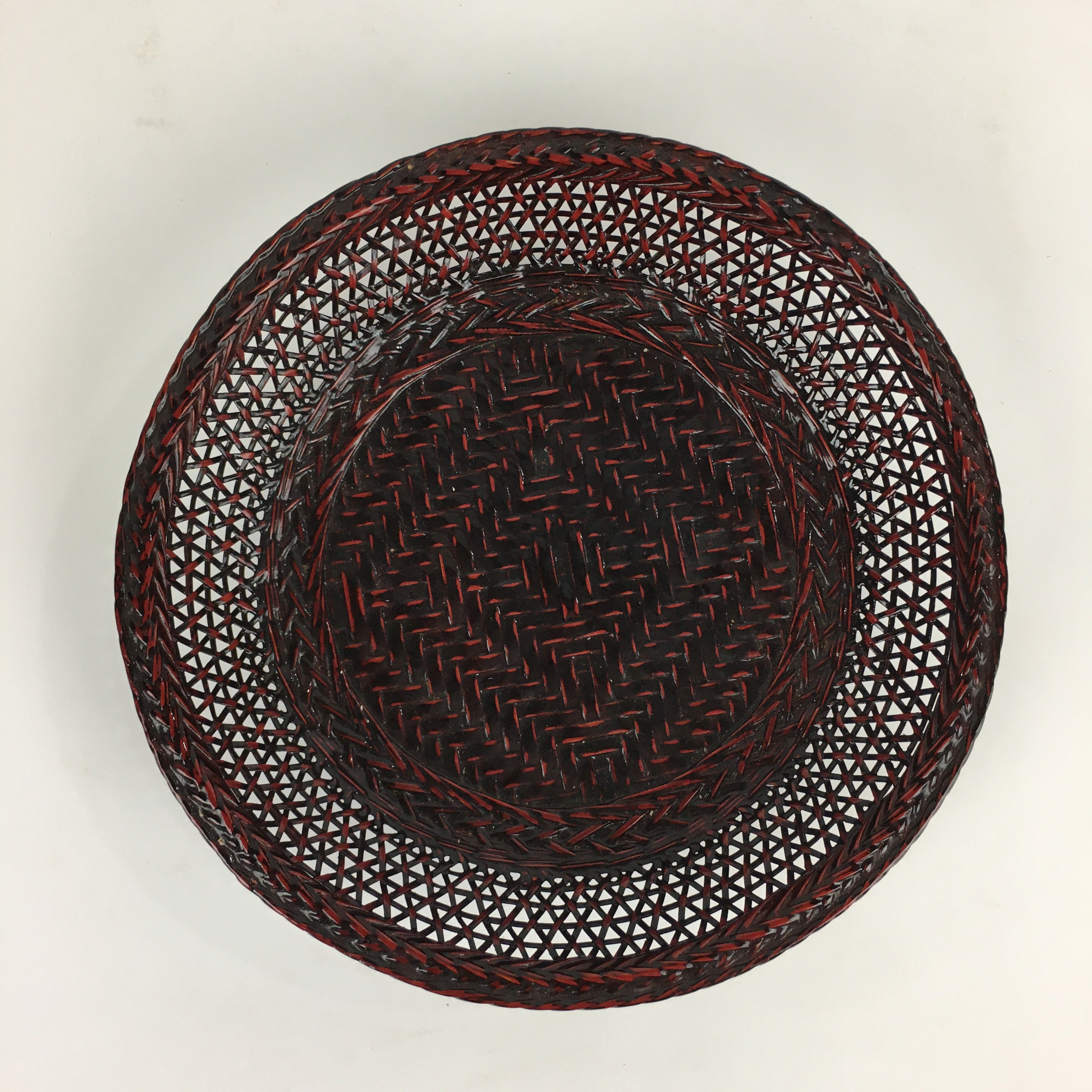 Japanese Bamboo Lacquerware Basket Vtg Bamboo Work Rantai Kago UR725