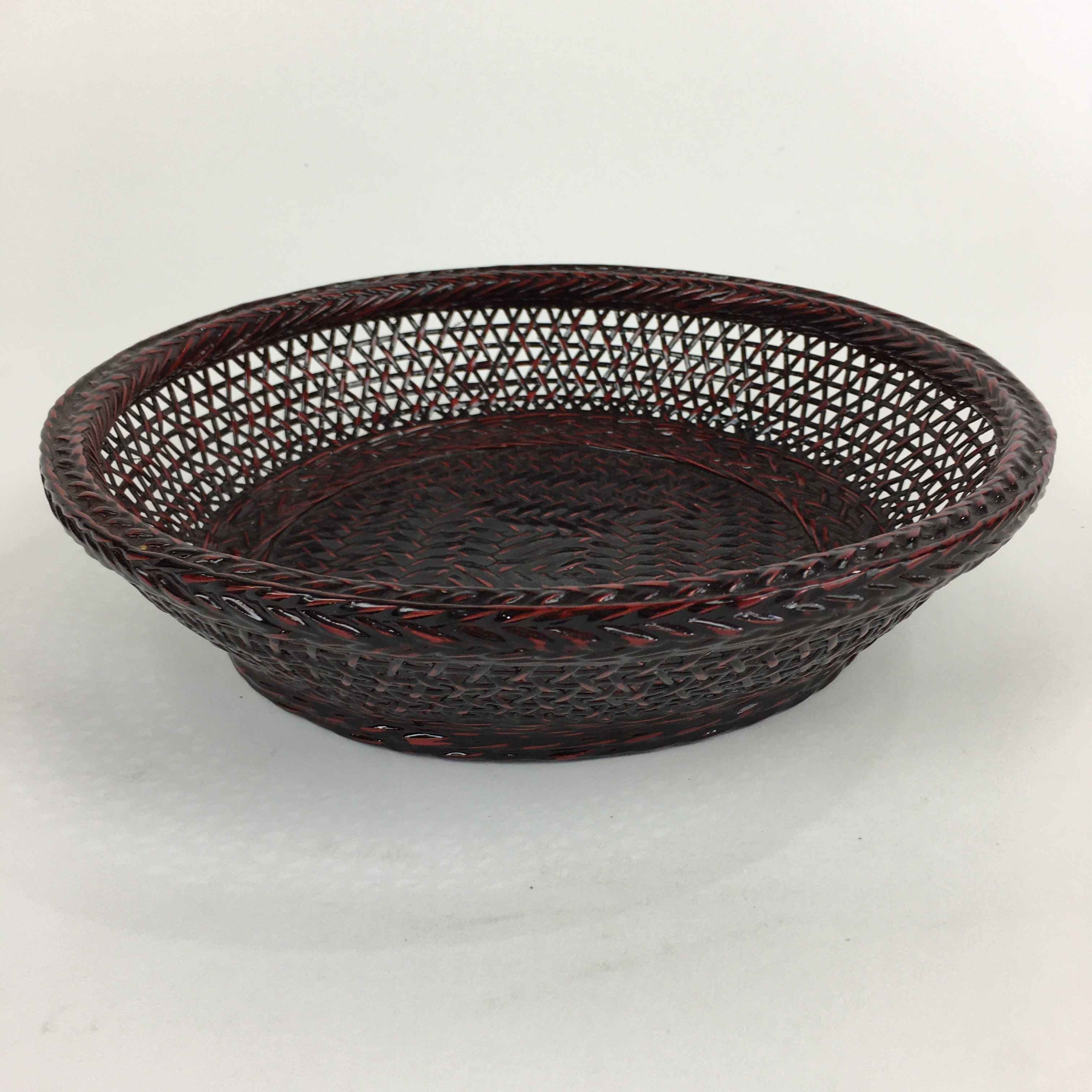 Japanese Bamboo Lacquerware Basket Vtg Bamboo Work Rantai Kago UR725