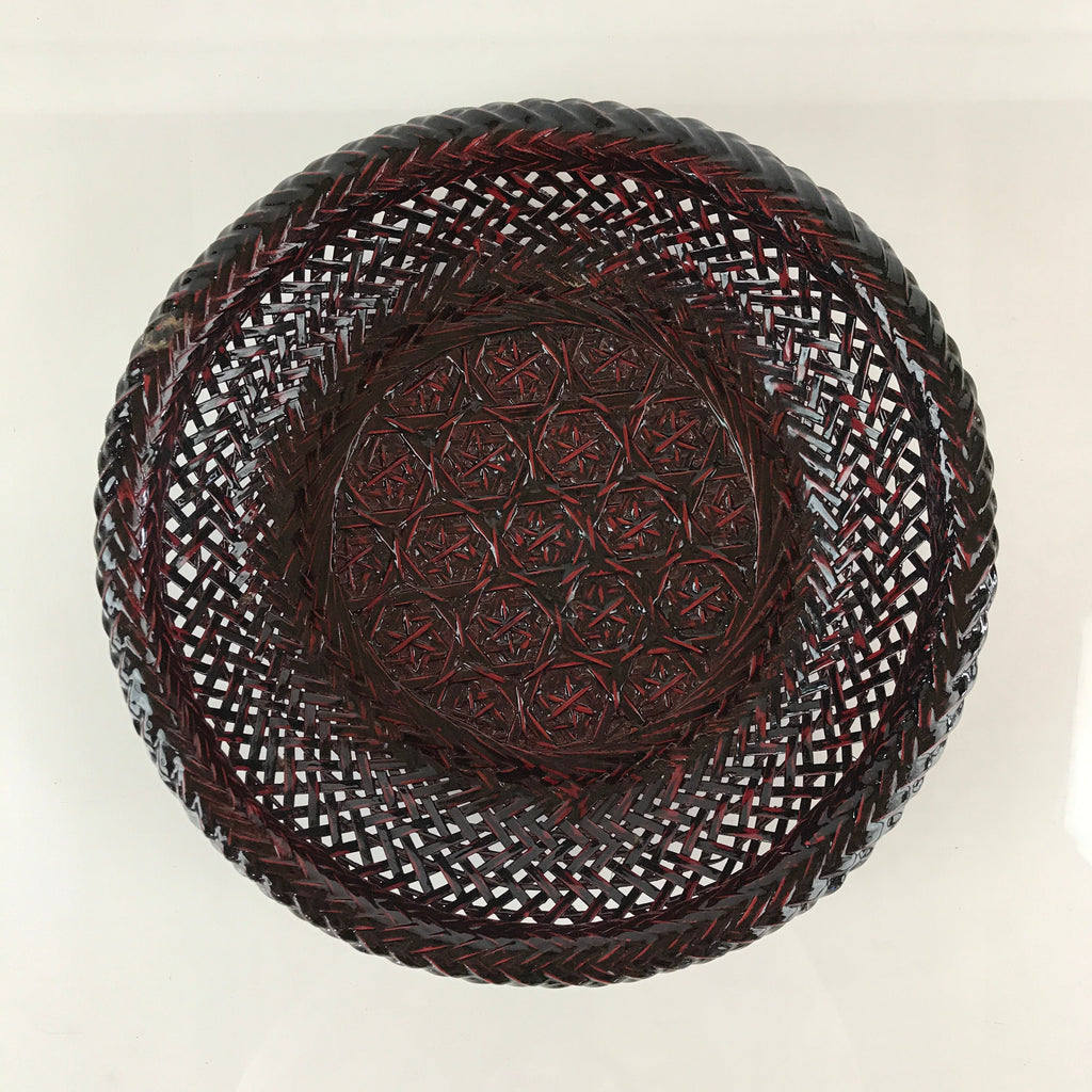 Japanese Bamboo Lacquerware Basket Vtg Bamboo Work Rantai Kago UR818