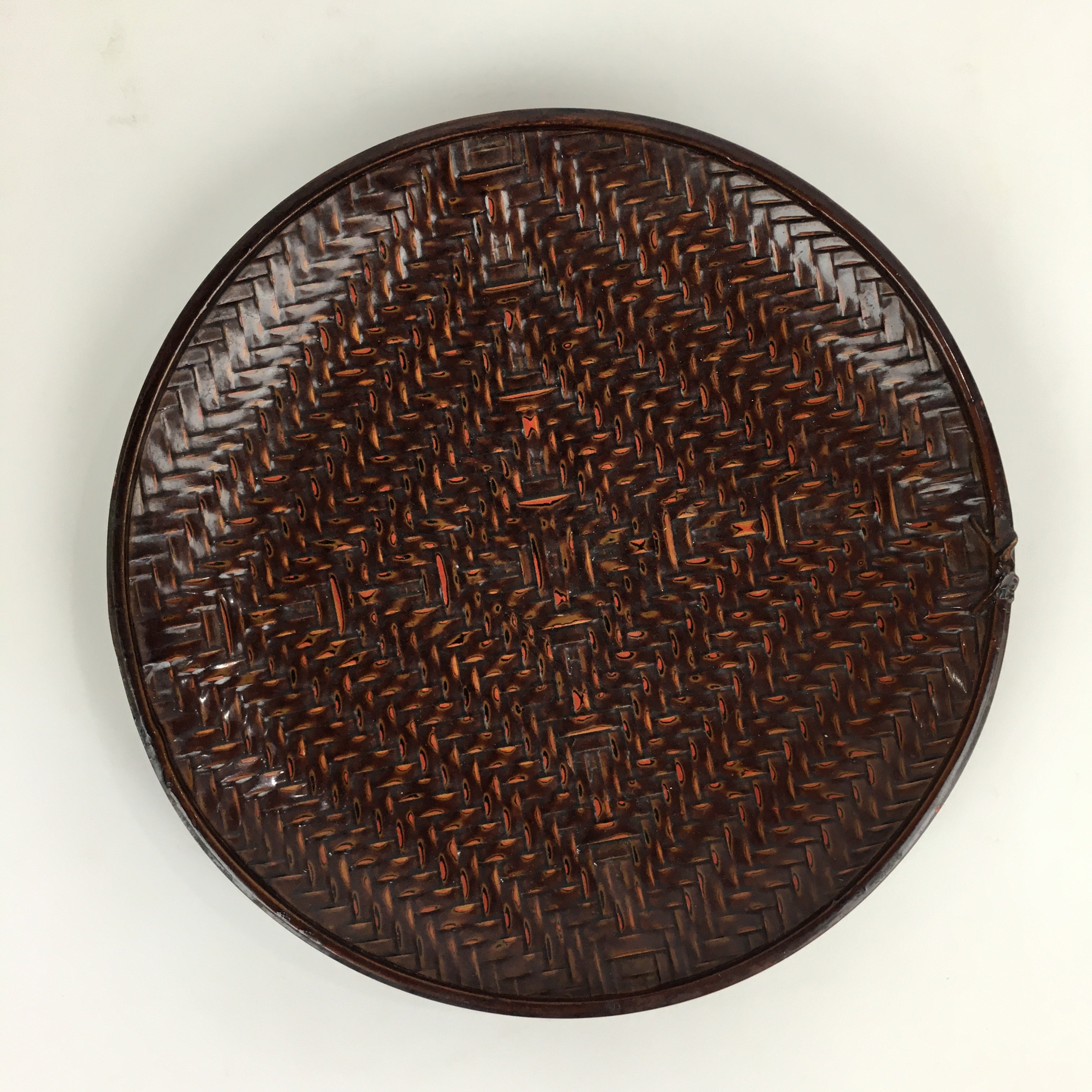 Japanese Bamboo Lacquerware Plate Vtg Bamboo Work Rantai Sara UR713