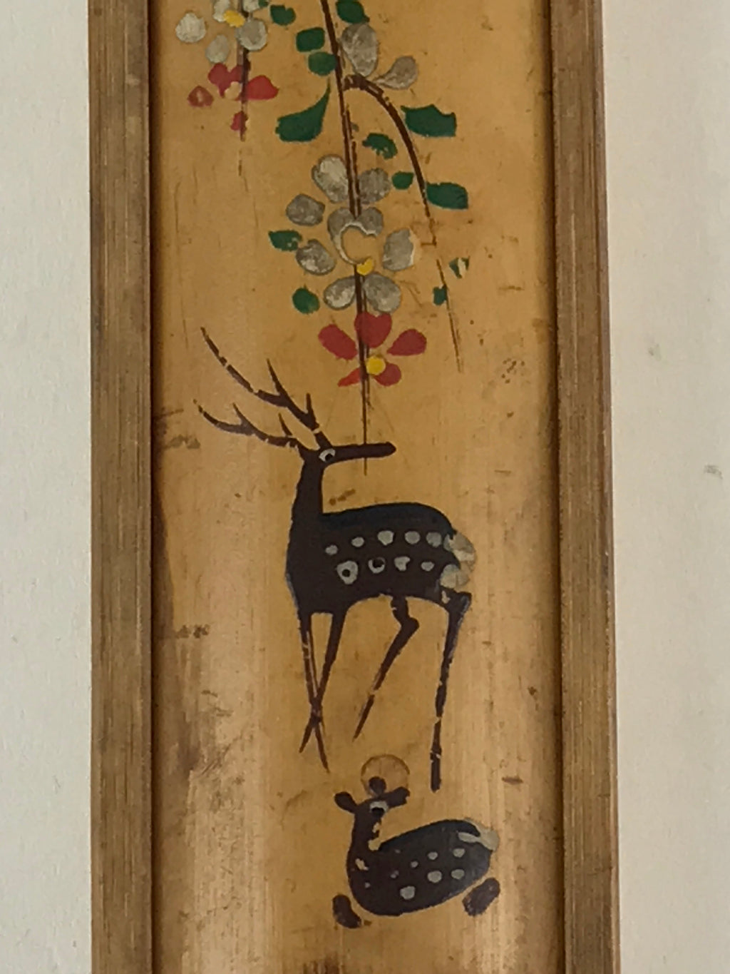 Japanese Bamboo Product Sliding Lid Toothpick Case Vtg Flower Deer Kanji Nara UR