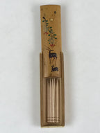 Japanese Bamboo Product Sliding Lid Toothpick Case Vtg Flower Deer Kanji Nara UR