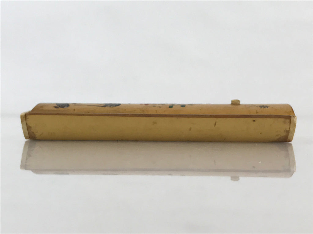 Japanese Bamboo Product Sliding Lid Toothpick Case Vtg Flower Deer Kanji Nara UR