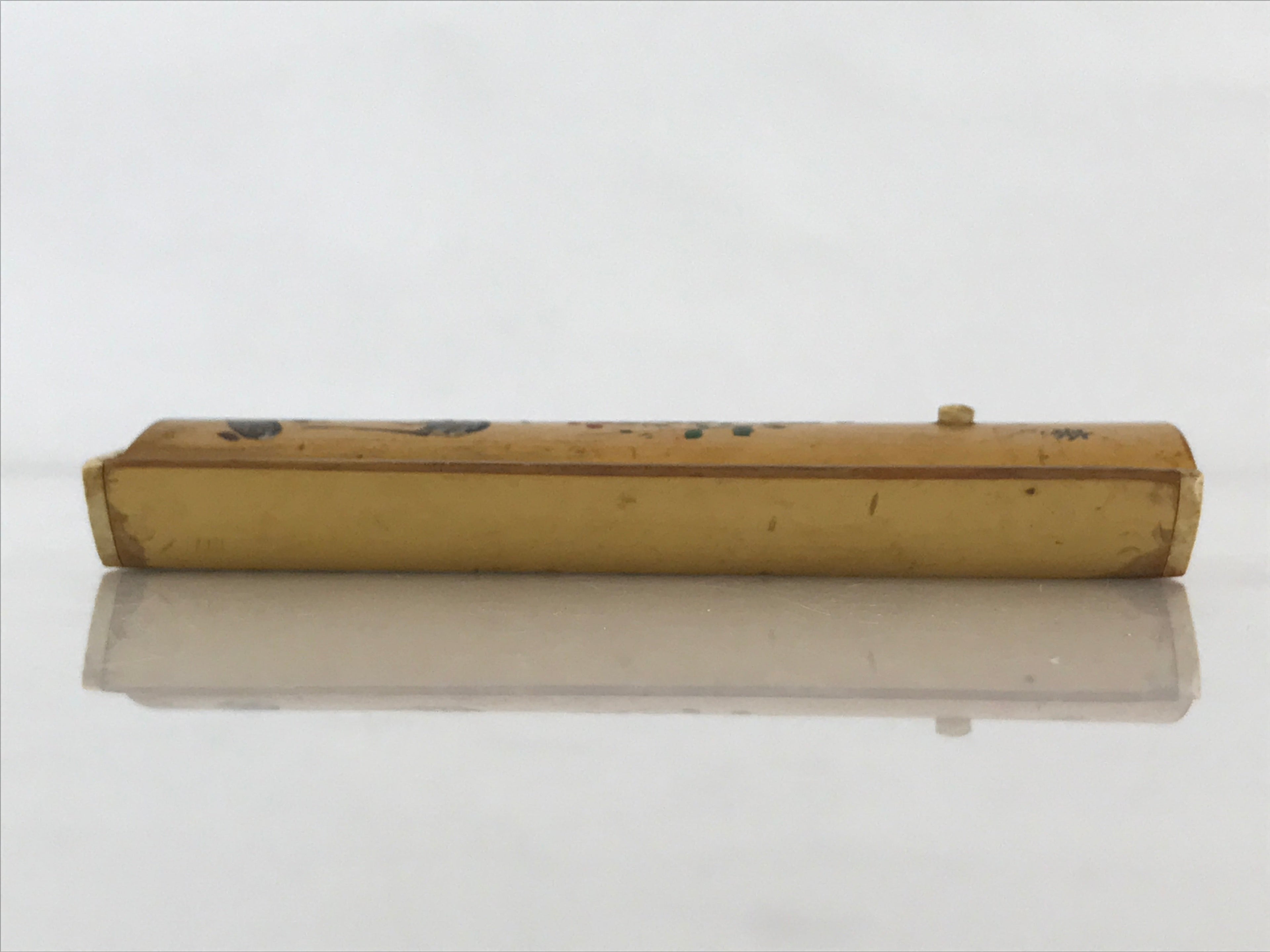 Japanese Bamboo Product Sliding Lid Toothpick Case Vtg Flower Deer Kanji Nara UR