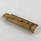 Japanese Bamboo Product Sliding Lid Toothpick Case Vtg Flower Deer Kanji Nara UR