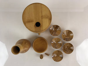 Japanese Bamboo Sake Cup And Bottle Set Vtg Guinomi Tokkuri Brown PX653