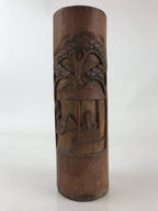 Japanese Bamboo Tube Carving Vase Kabin Vtg Ikebana Flower Arrangement FK34