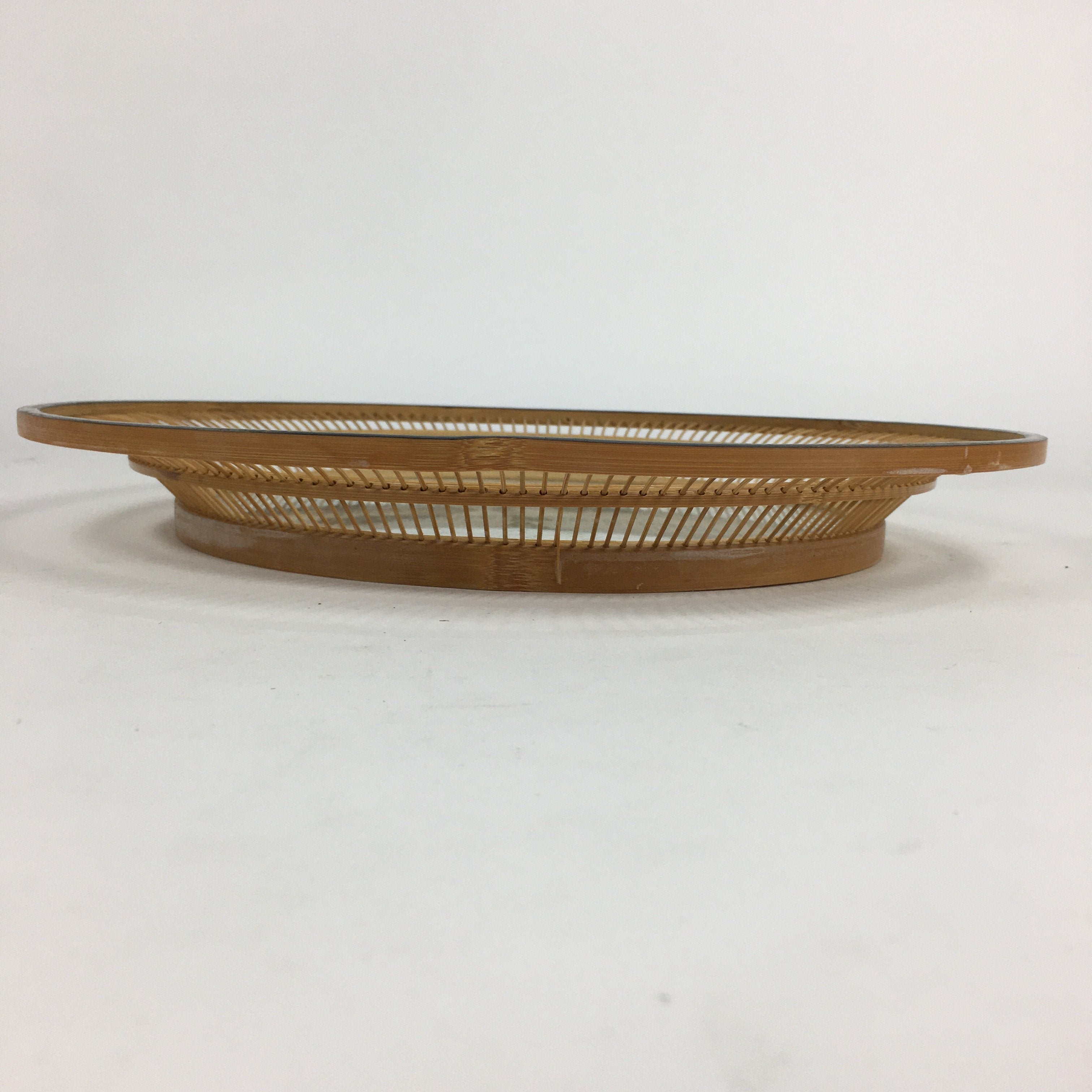 Japanese Bamboo Work Plate Tray Vtg Butterfly See-through Round Shape FL10