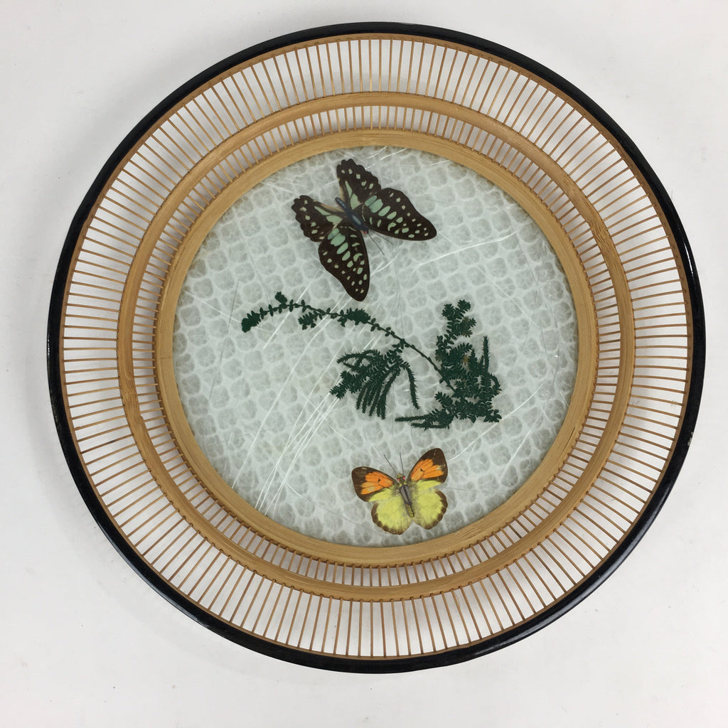 Japanese Bamboo Work Plate Tray Vtg Butterfly See-through Round Shape FL10