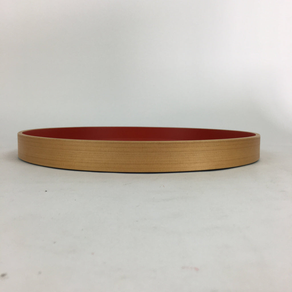Japanese Bentwood Lacquered Tray Obon Vtg Nutural Wood Round Red UR579