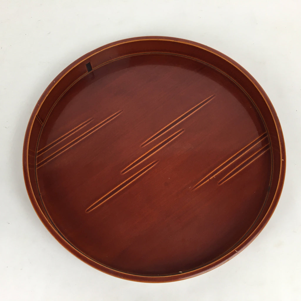 Japanese Bentwood Lacquered Tray Obon Vtg Shunkei-Nuri Round Brown UR582