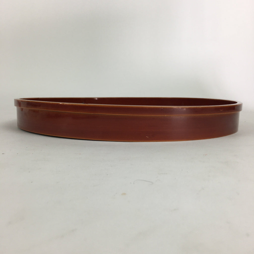 Japanese Bentwood Lacquered Tray Obon Vtg Shunkei-Nuri Round Brown UR582