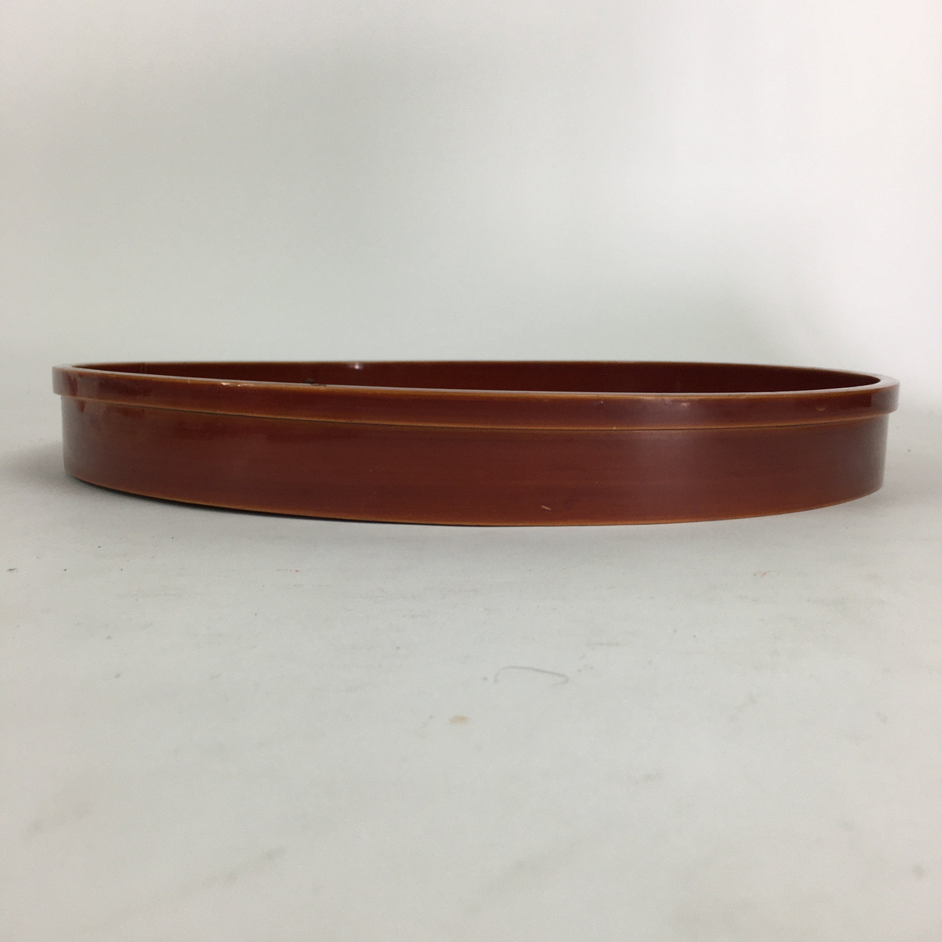 Japanese Bentwood Lacquered Tray Obon Vtg Shunkei-Nuri Round Brown UR582
