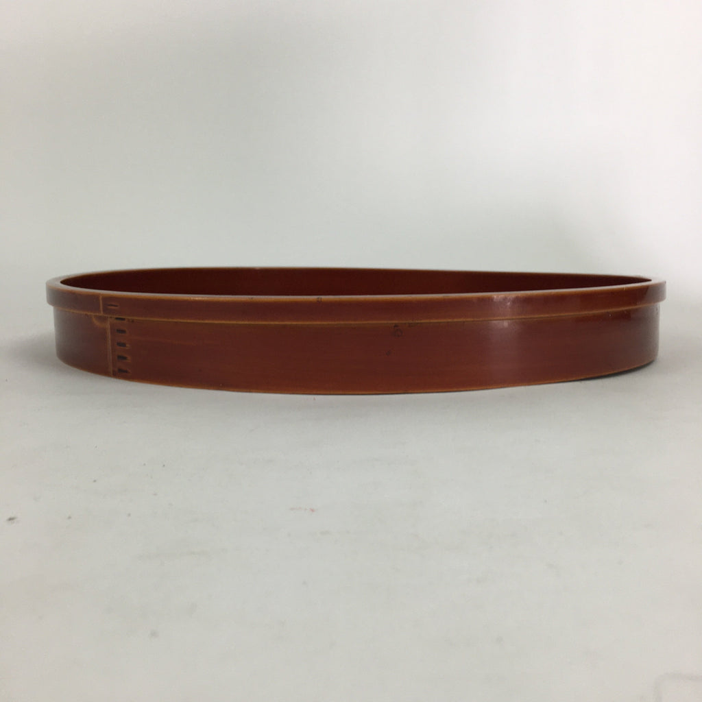 Japanese Bentwood Lacquered Tray Obon Vtg Shunkei-Nuri Round Brown UR582