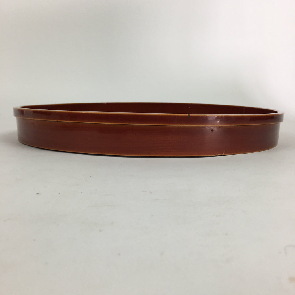Japanese Bentwood Lacquered Tray Obon Vtg Shunkei-Nuri Round Brown UR582