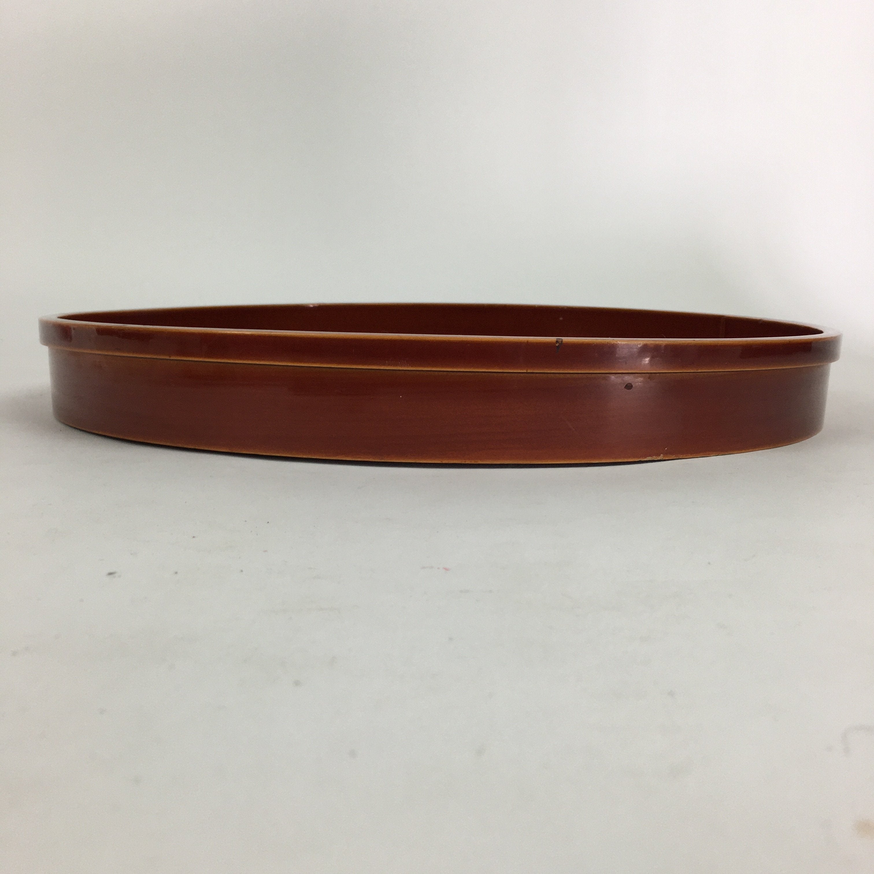 Japanese Bentwood Lacquered Tray Obon Vtg Shunkei-Nuri Round Brown UR582