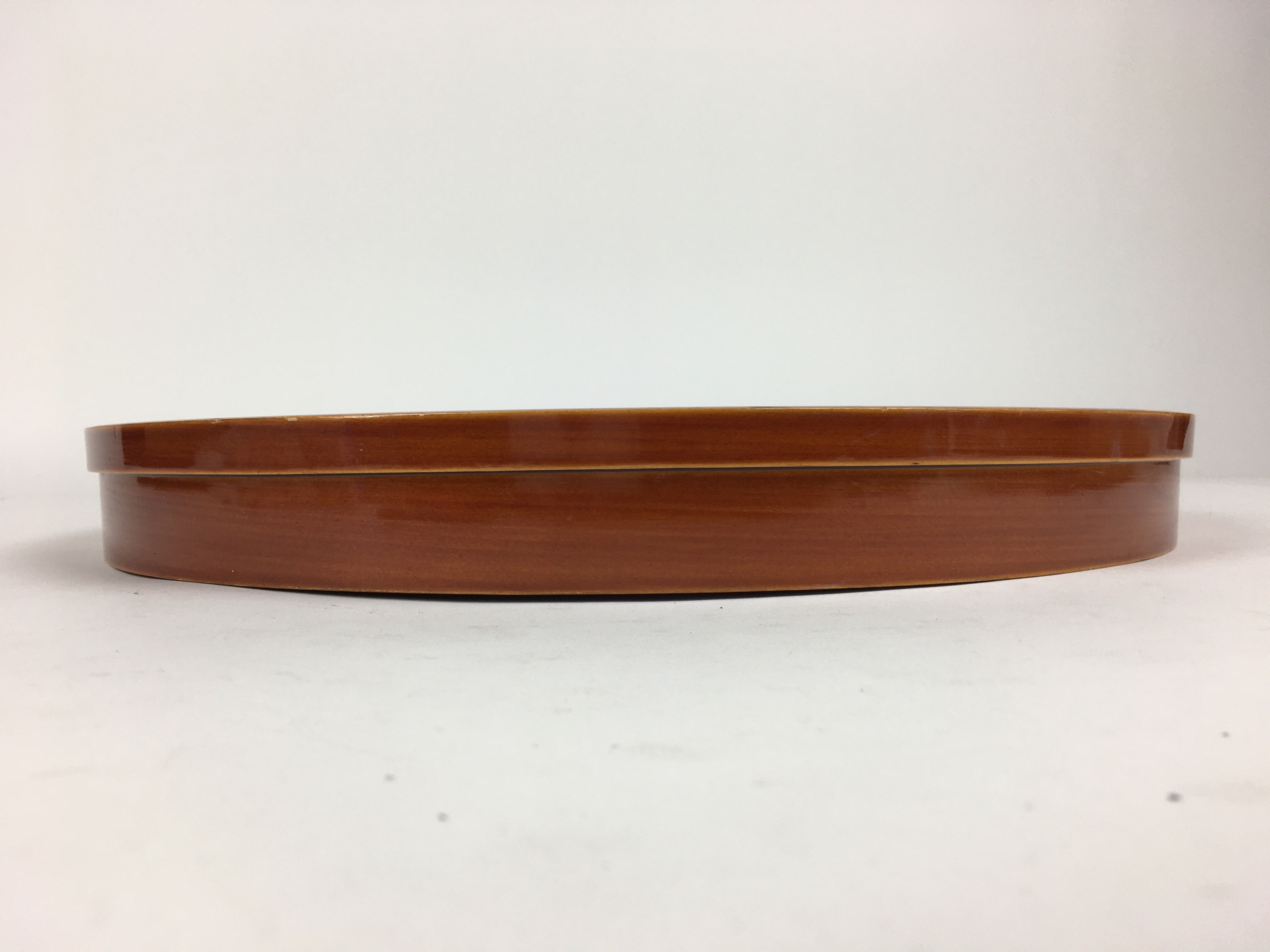 Japanese Bentwood Lacquered Tray Obon Vtg Shunkei-Nuri Round Brown UR635