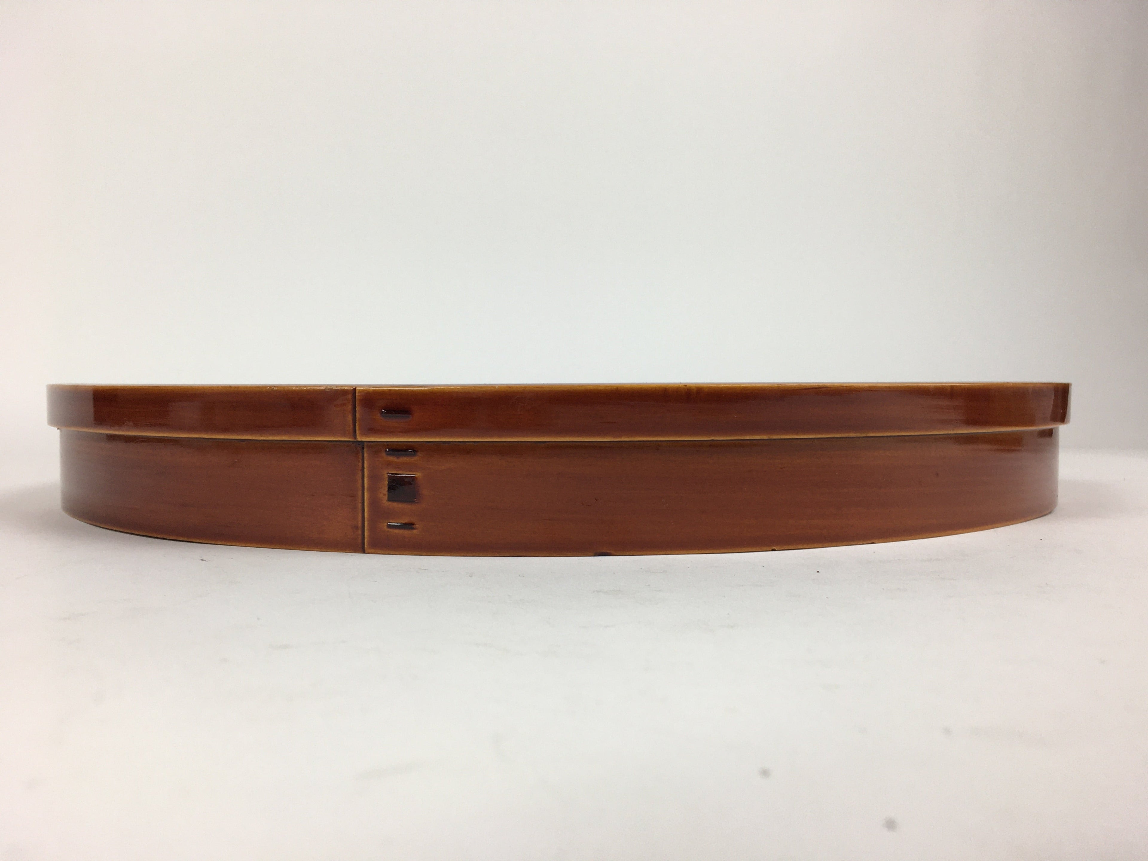 Japanese Bentwood Lacquered Tray Obon Vtg Shunkei-Nuri Round Brown UR635