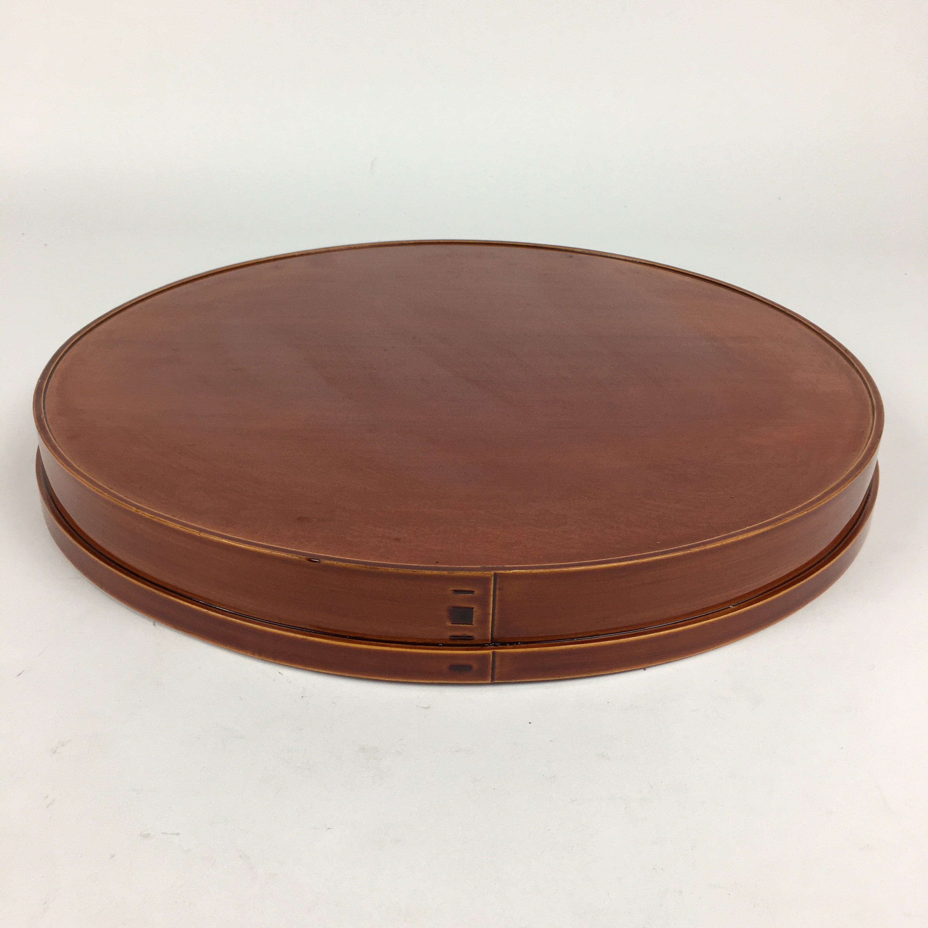 Japanese Bentwood Lacquered Tray Obon Vtg Shunkei-Nuri Round Brown UR635